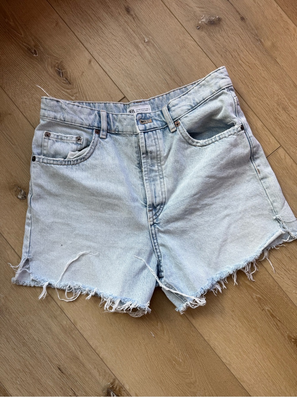 Zara Blue Frayed Hem Denim Shorts